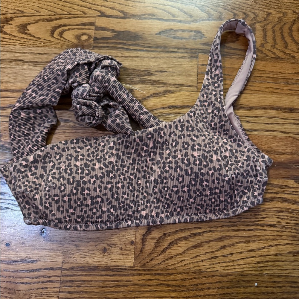 aerie Pink Leopard One-Shoulder Bikini Top